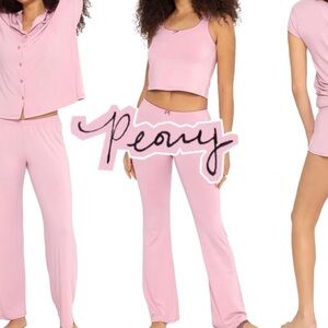 Setactive Sleep Jersey in Peony. Bow sleep tank and bottoms.